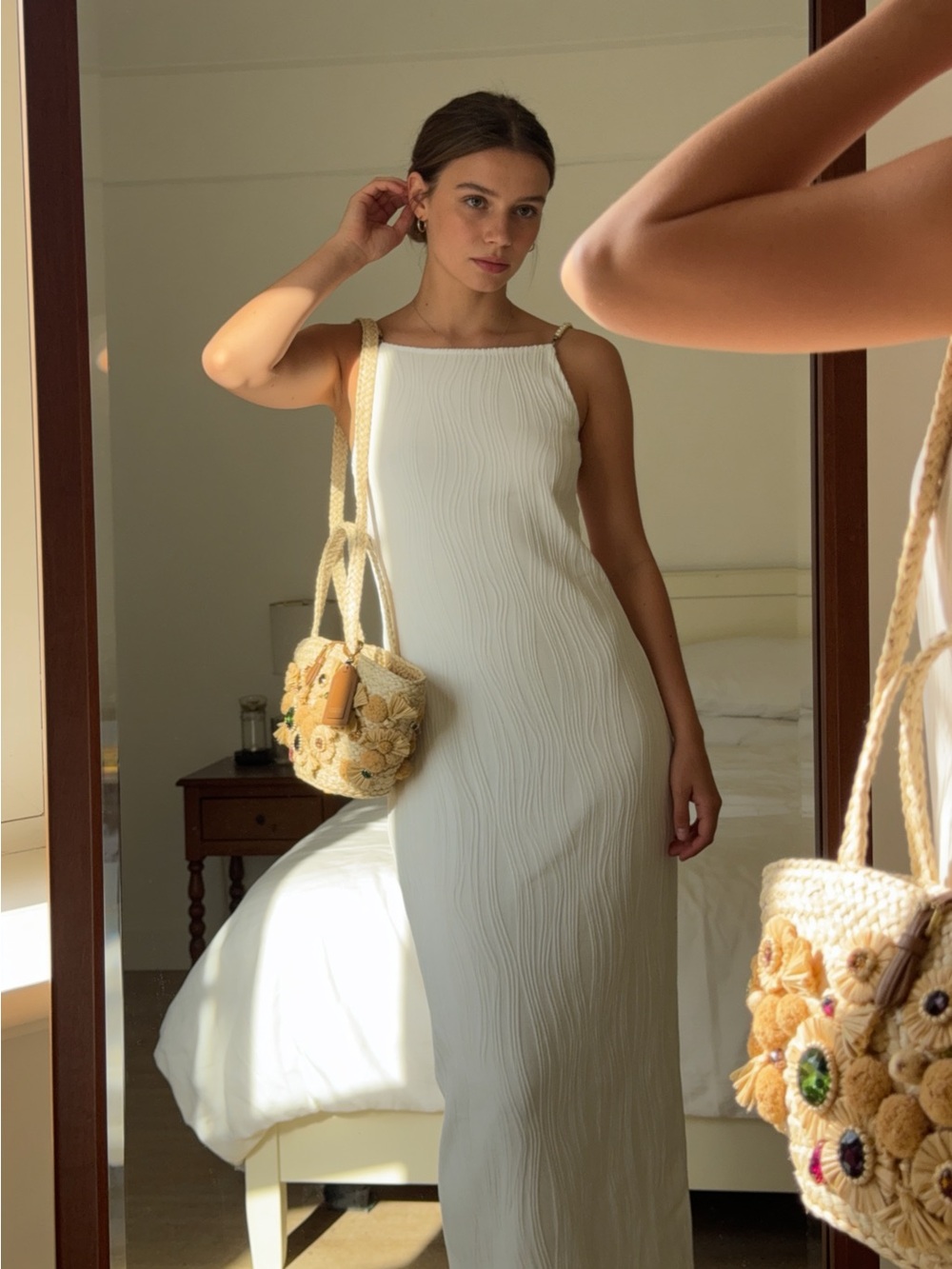 Zara Cream Textured Sleeveless Maxi Dress
